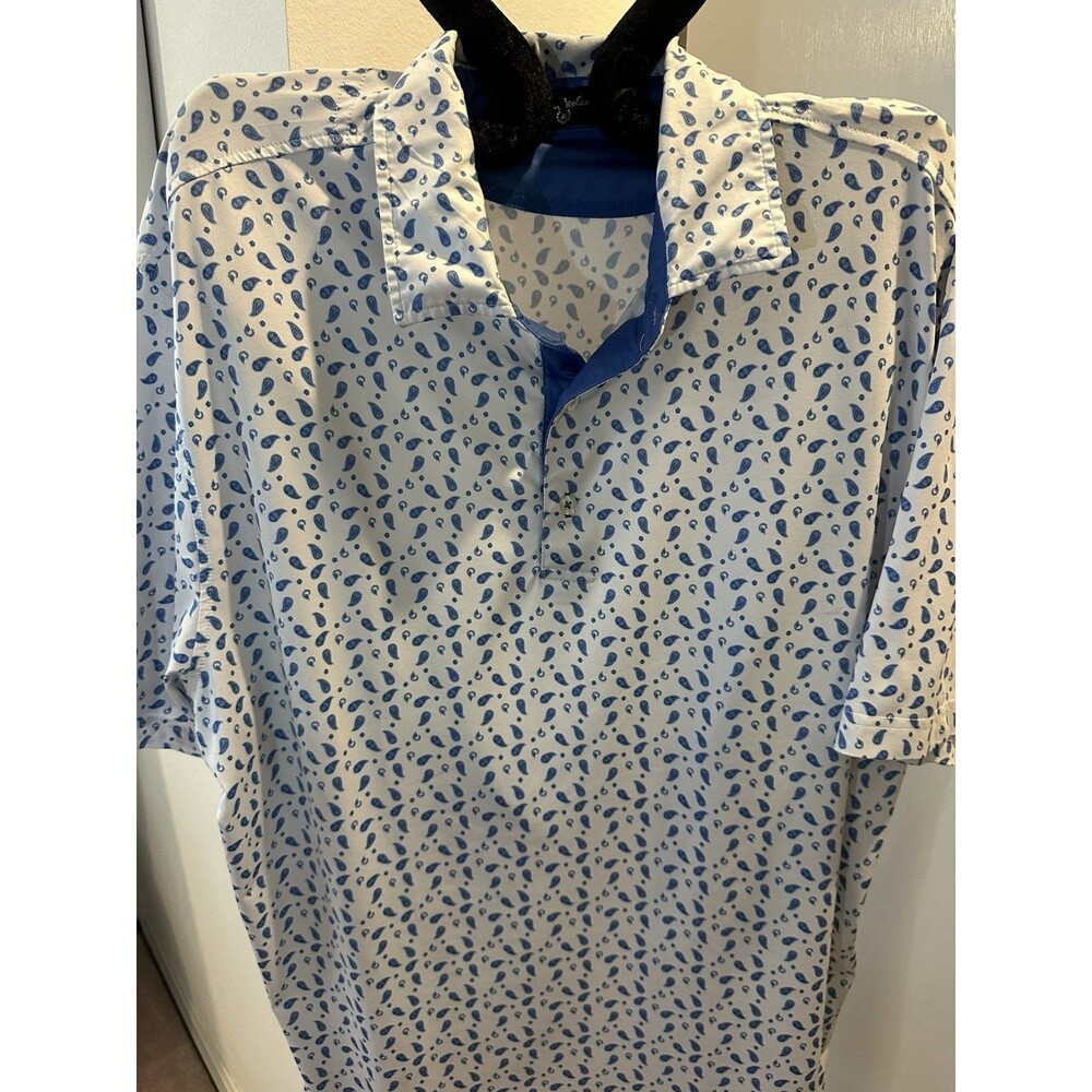 Byron Nelson Men's Polo Shirt, White & Blue sz L, Golf Stretchy Moisture Wick